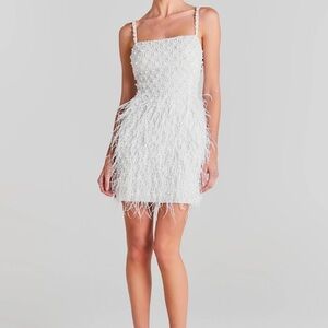 NADINE MERABI White Feathered Mini Dress